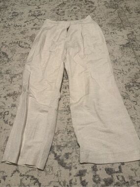 Women’s Linen-Blend Cream Wide-Leg Pants